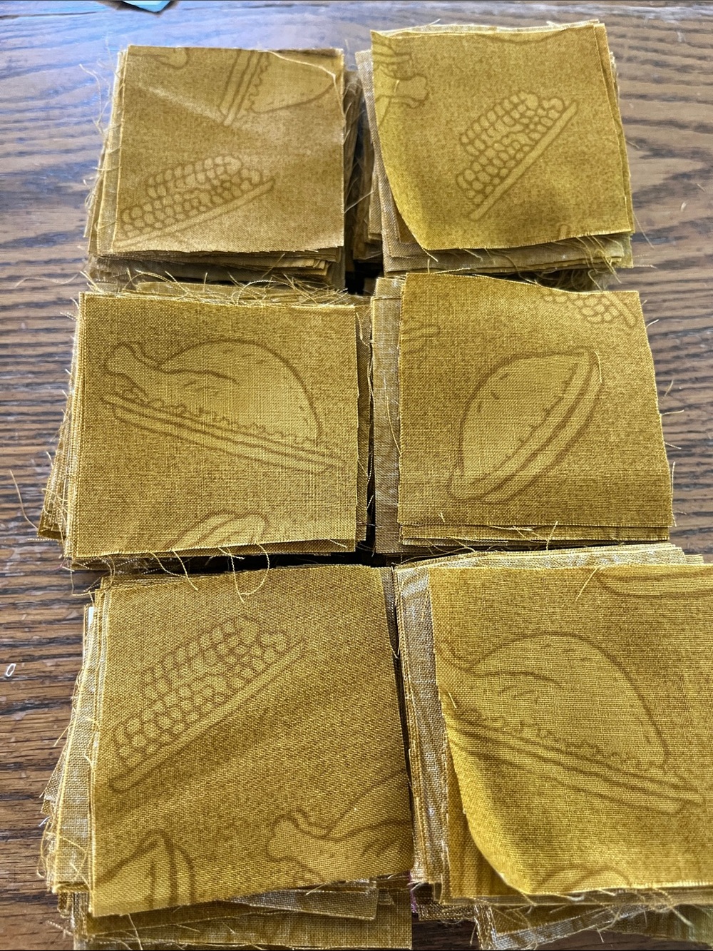 Mini Mustard Yellow Cotton Quilting Squares with Harvest Motif thanksgiving